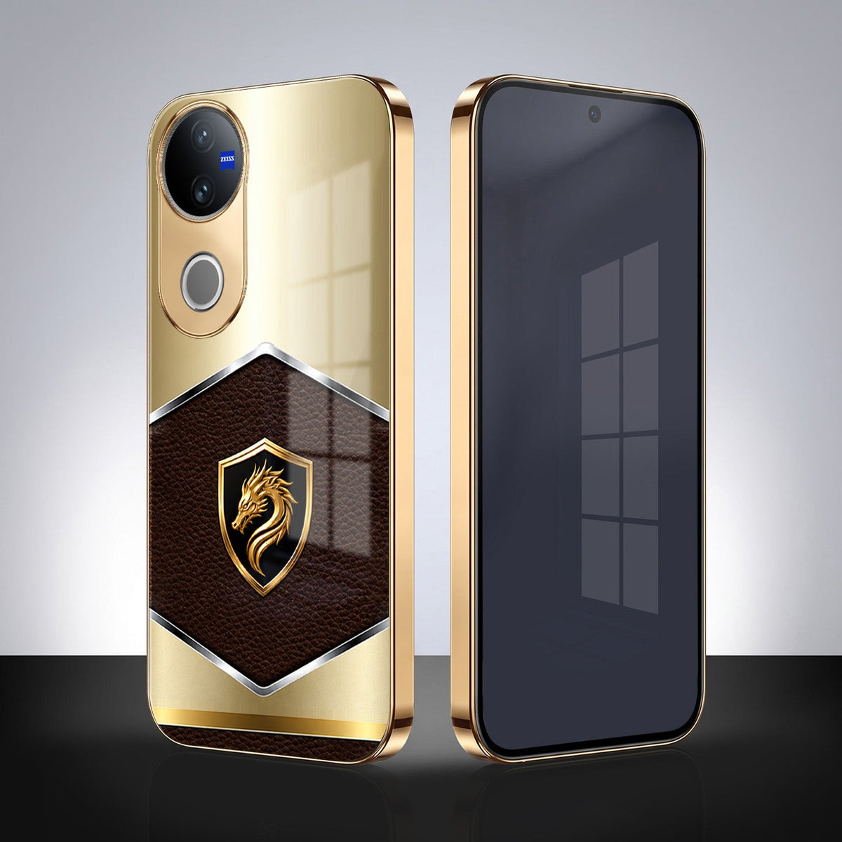 Vivo V50 5G Dragon Crest Gold Electroplated Glass Phone Back Case