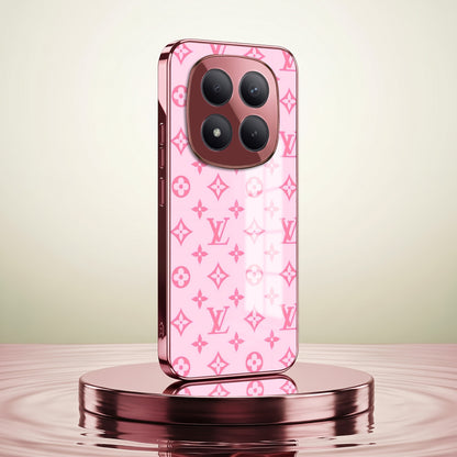 Redmi Note 15 Pro+ 5G Luxury Monogram Pink Electroplated Glass Phone Back Case