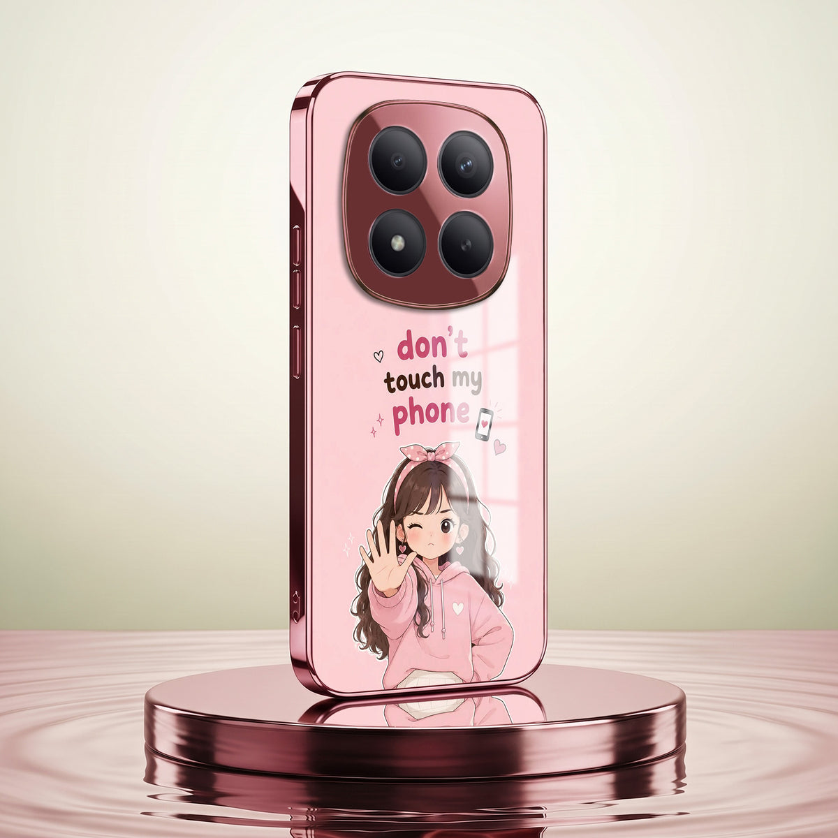 Redmi Note 15 Pro+ 5G Luxury Anime Girl Pink Electroplated Glass Phone Back Case