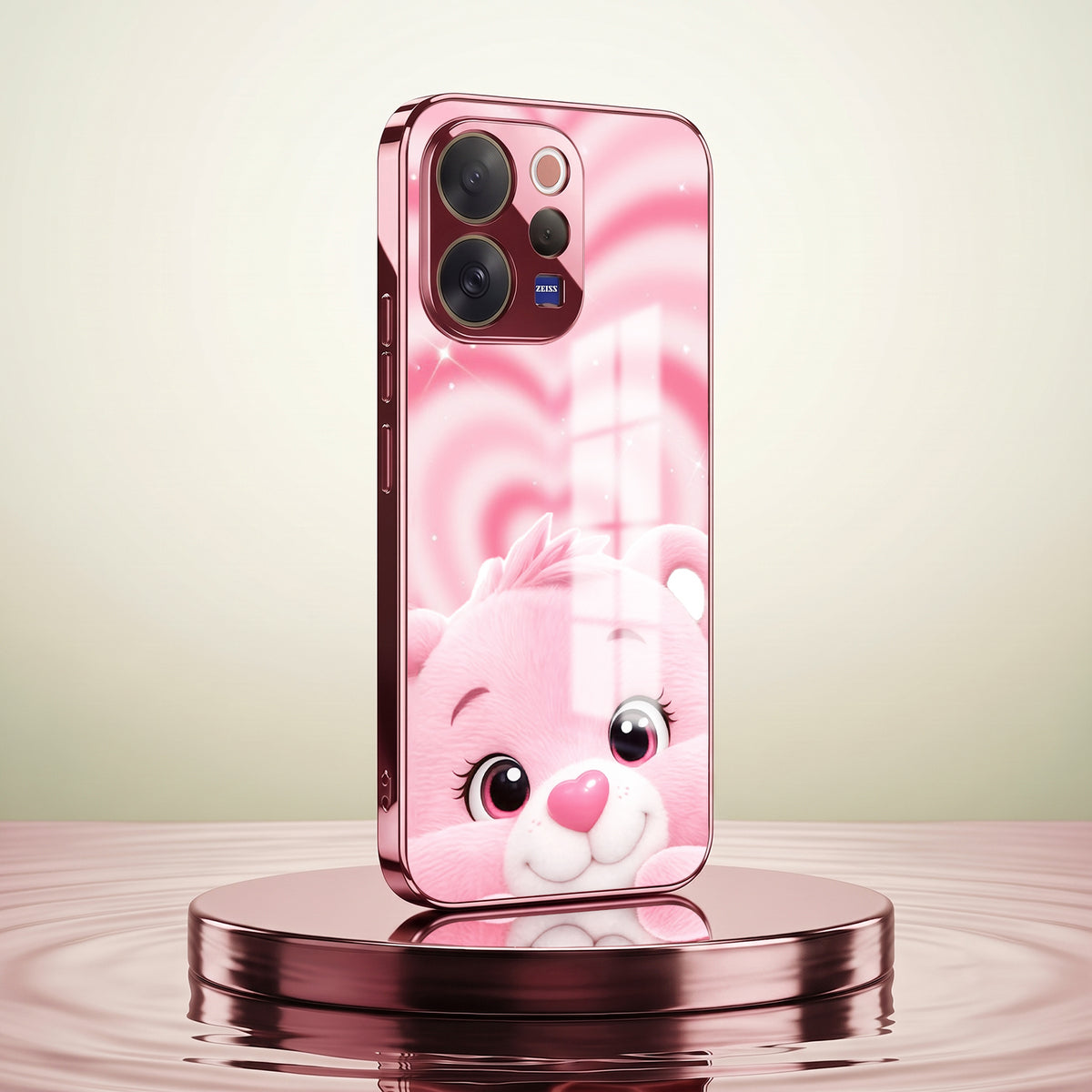 Vivo V70 5G Luxury Cute Teddy Pink Electroplated Glass Phone Back Case