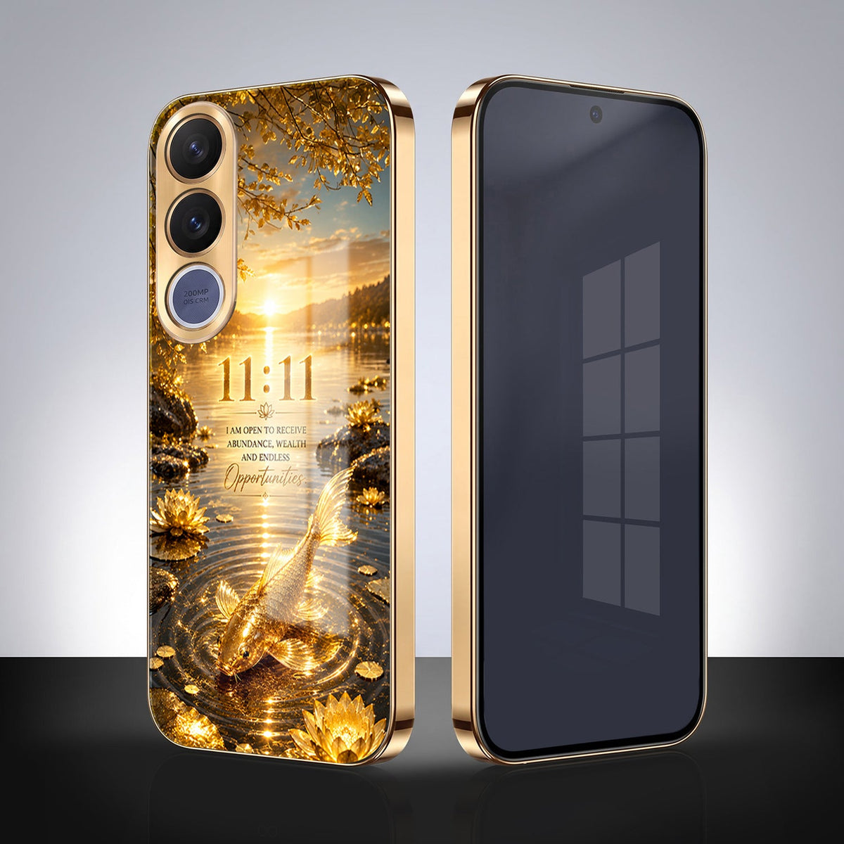 Vivo V70 FE 5G 11:11 Manifestation Gold Electroplated Glass Phone Back Case