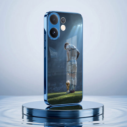 Vivo V60 5G Football Champion Blue Electroplated Glass Phone Back Case