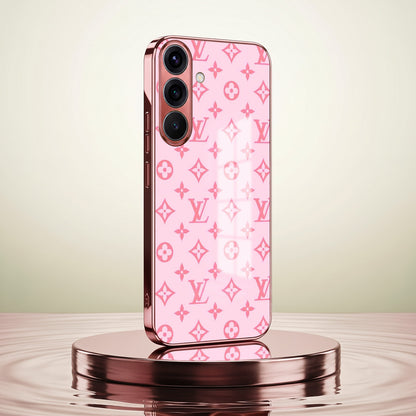 Samsung Galaxy A56 5G Luxury Monogram Pink Electroplated Glass Phone Back Case