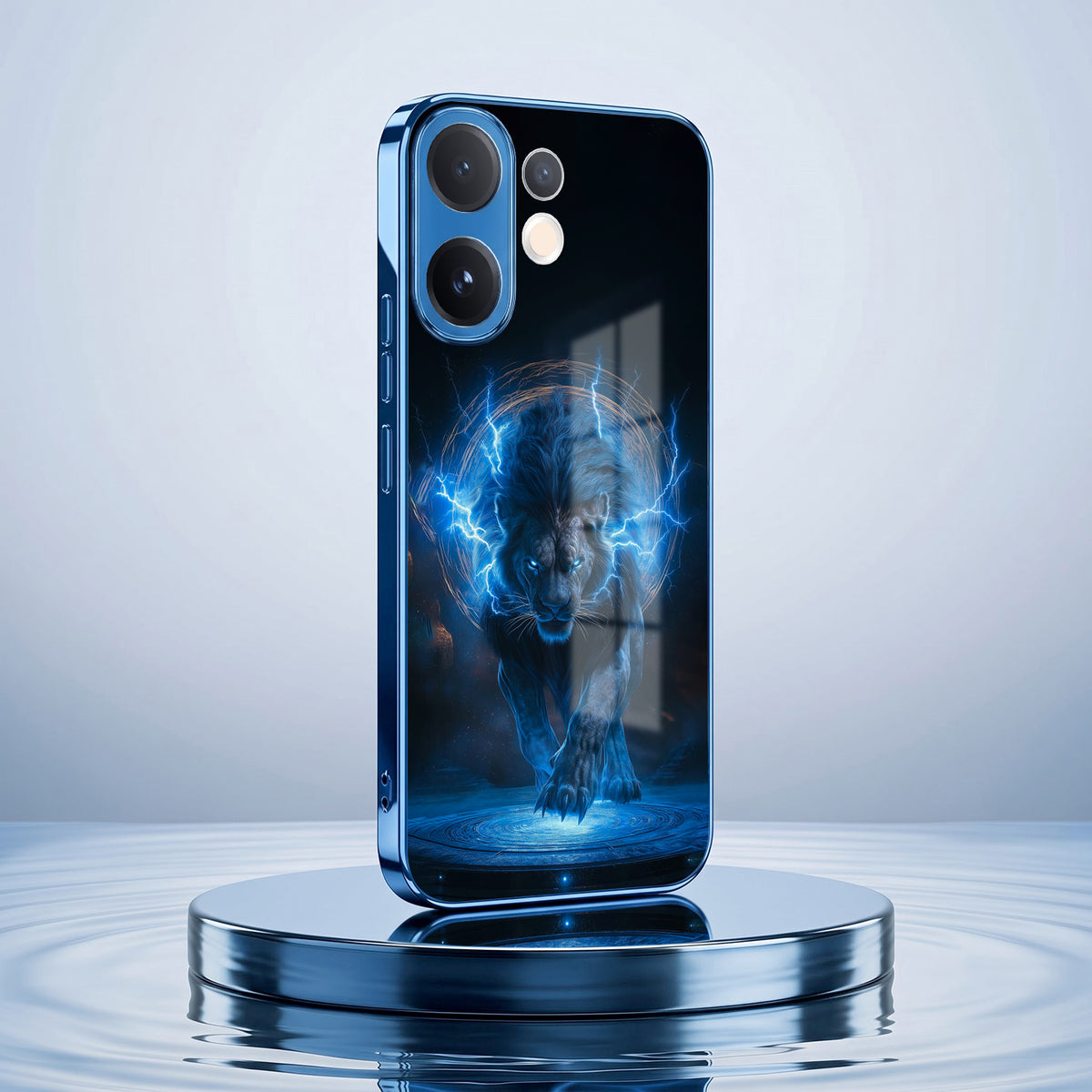 Vivo V60 5G Thunder Titan Lion Blue Electroplated Glass Phone Back Case