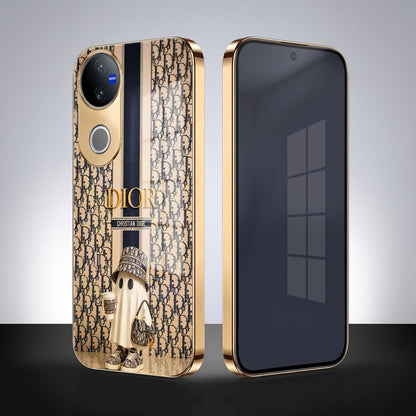 Vivo V50 5G Luxury Dior Gold Electroplated Glass Phone Back Case
