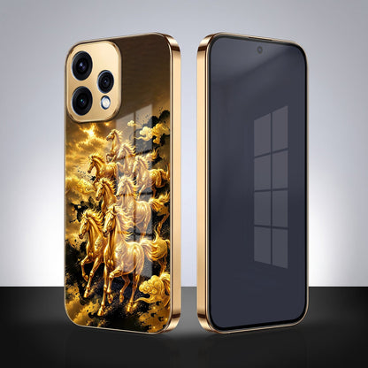 Oppo Reno 15 5G Celestial Seven Horses Gold Electroplated Glass Phone Back Case