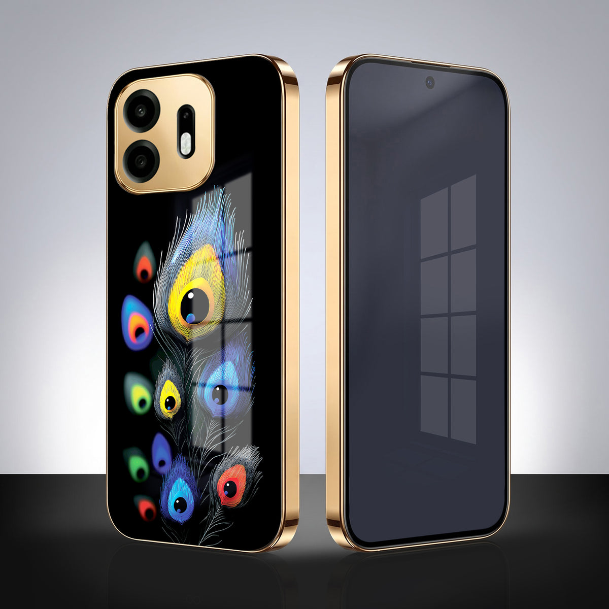 OnePlus N6 5G Multi-Feather Peacock Gold Electroplated Glass Phone Back Case