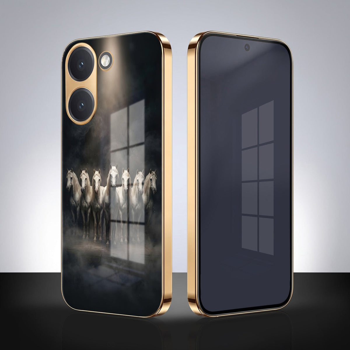 Poco X8 Pro 5G Running Horses Gold Electroplated Glass Phone Back Case