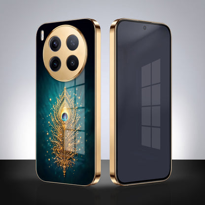 Vivo X300 Pro 5G Golden Peacock Feather Gold Electroplated Glass Phone Back Case