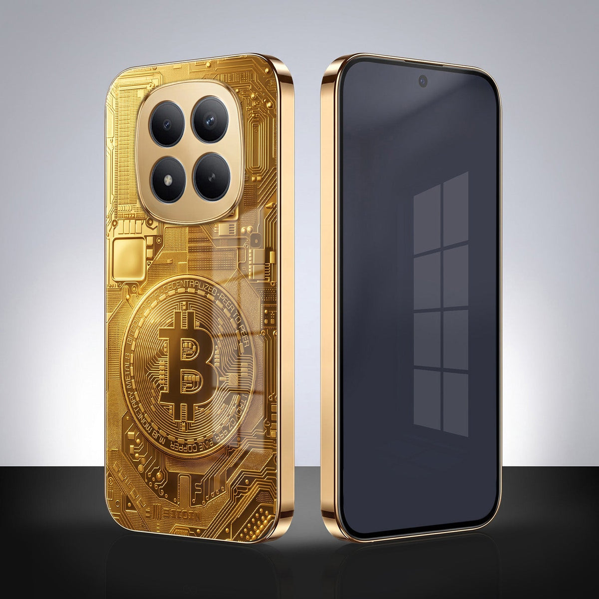 Redmi Note 15 Pro+ 5G Bitcoin Gold Electroplated Glass Phone Back Case