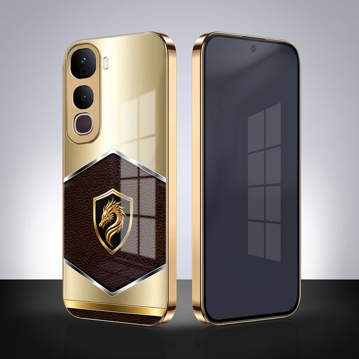 Vivo Y400 Pro 5G Dragon Crest Gold Electroplated Glass Phone Back Case