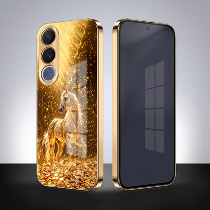 Vivo V70 FE 5G Golden Horse Sparkle Gold Electroplated Glass Phone Back Case