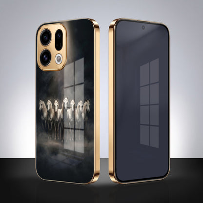 Oppo Find X9 5G Running Horses Gold Electroplated Glass Phone Back Case