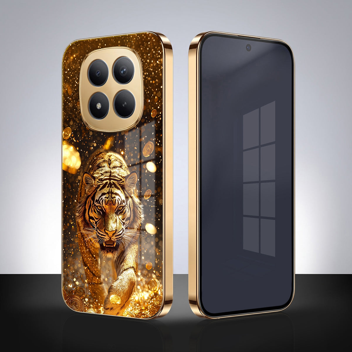 Redmi Note 15 Pro Plus 5G Luxury Tiger Gold Electroplated Glass Phone Back Case