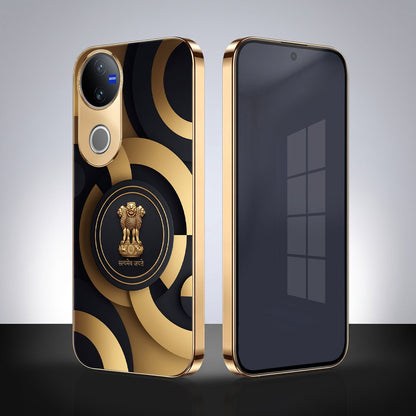 Vivo V50 5G Royal Emblem Gold Electroplated Glass Phone Back Case