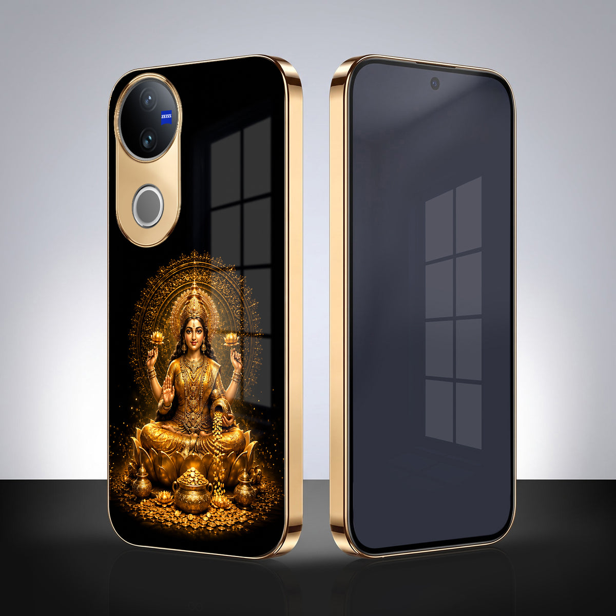 Vivo V50 5G Golden Maa Lakshmi Gold Electroplated Glass Phone Back Case