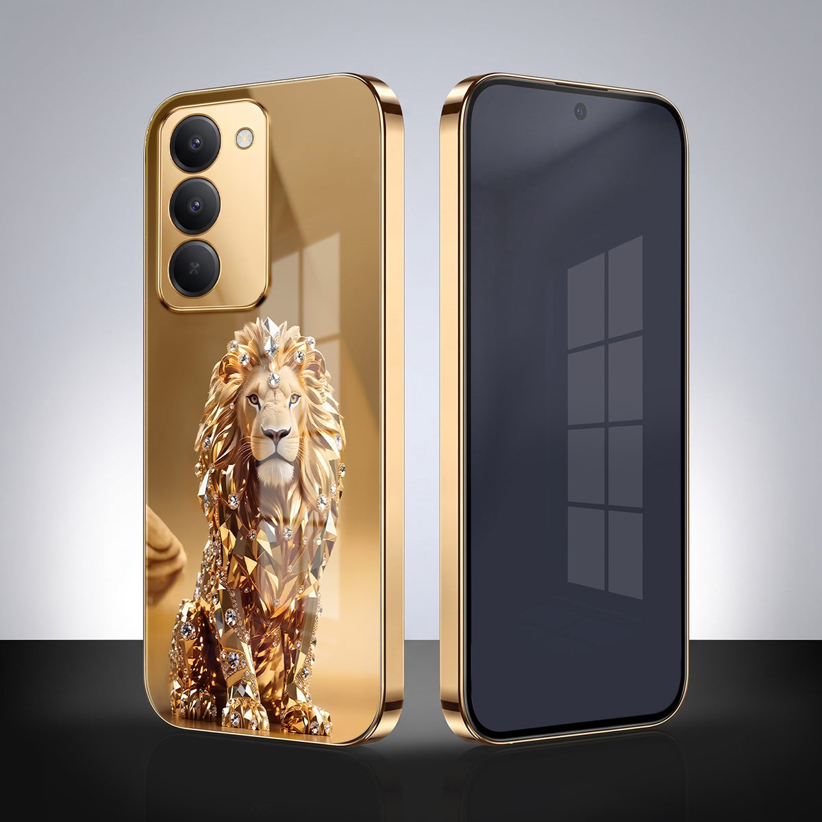 Redmi 15 5G Luxury Lion Gold Electroplated Glass Phone Back Case