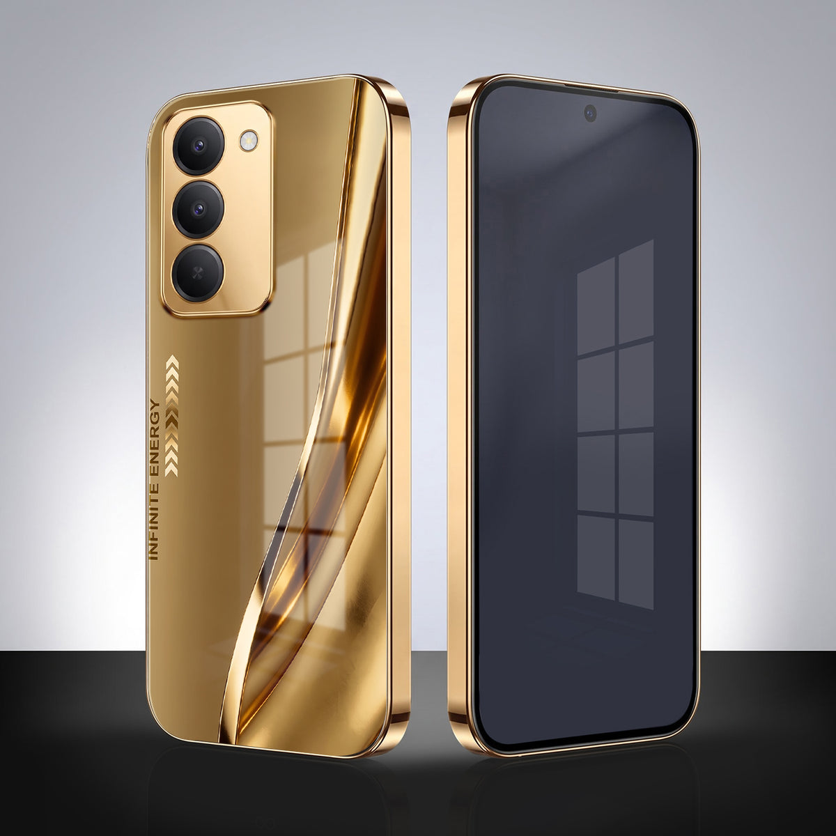 Redmi 15 5G Luxury Infinity Energy Gold Electroplated Glass Phone Case