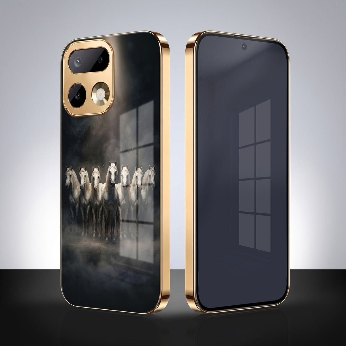 Realme 16 Pro+ 5G Running Horses Gold Electroplated Glass Phone Back Case