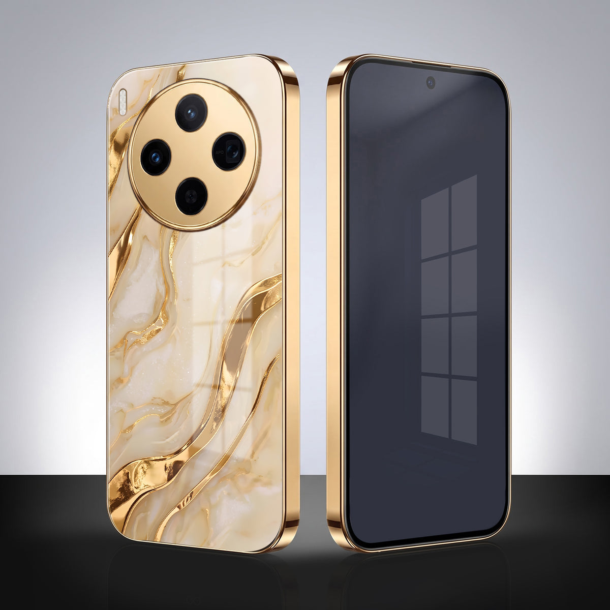 Vivo X300 5G Marvel Texture Gold Electroplated Glass Phone Back Case