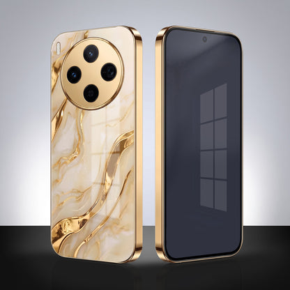 Vivo X300 5G Marvel Texture Gold Electroplated Glass Phone Back Case