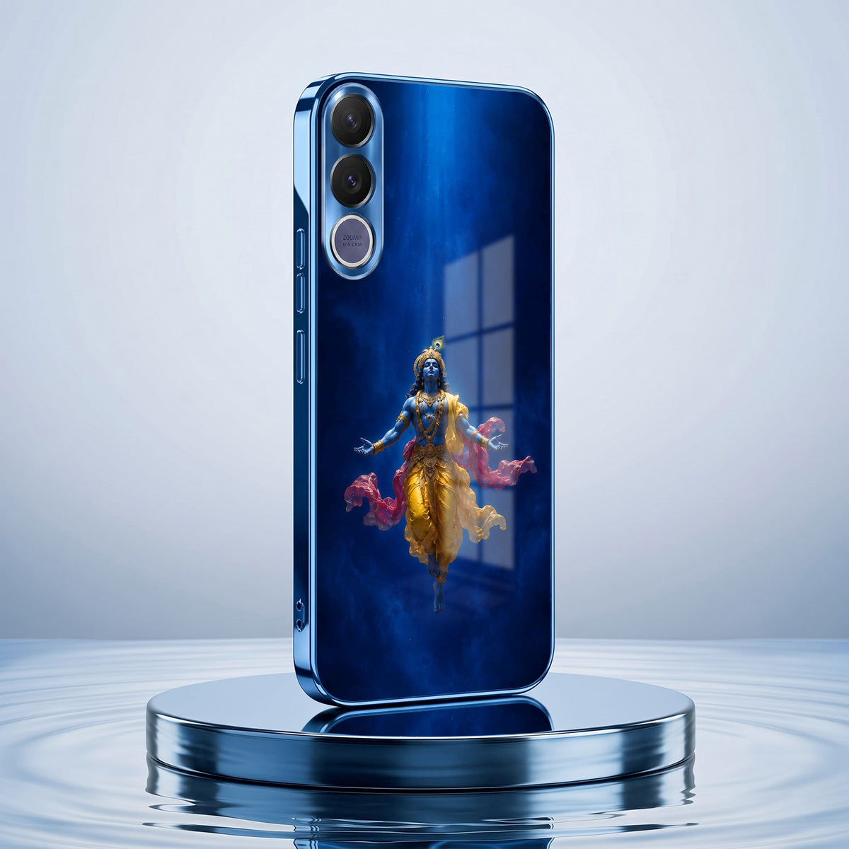 Vivo V70 FE 5G Lord Krishna Blue Electroplated Glass Phone Back Case