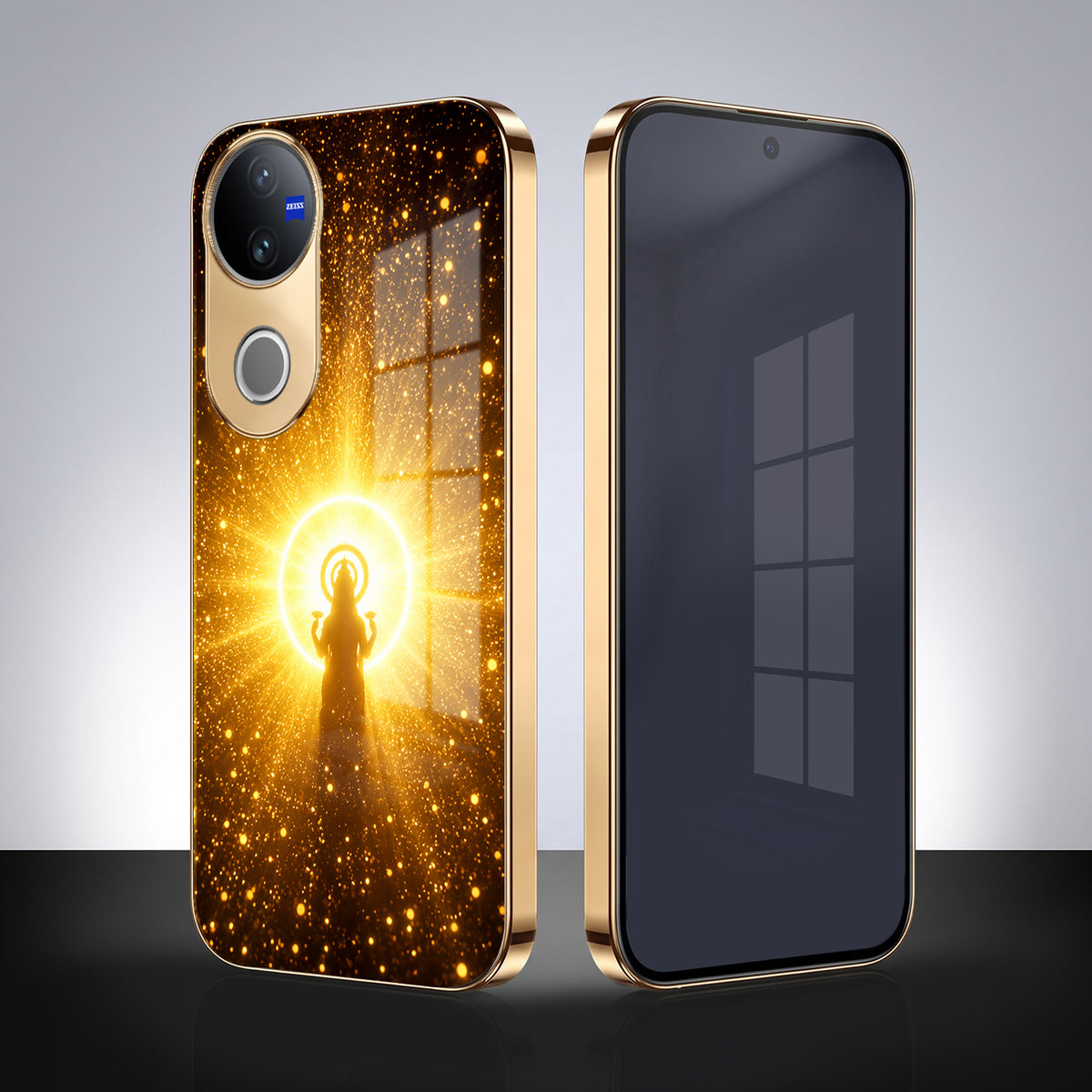 Vivo V50 5G Lakshmi Sacred Gold Electroplated Glass Phone Back Case