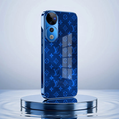 Vivo V40 Pro 5G Luxury Monogram Blue Electroplated Glass Phone Back Case