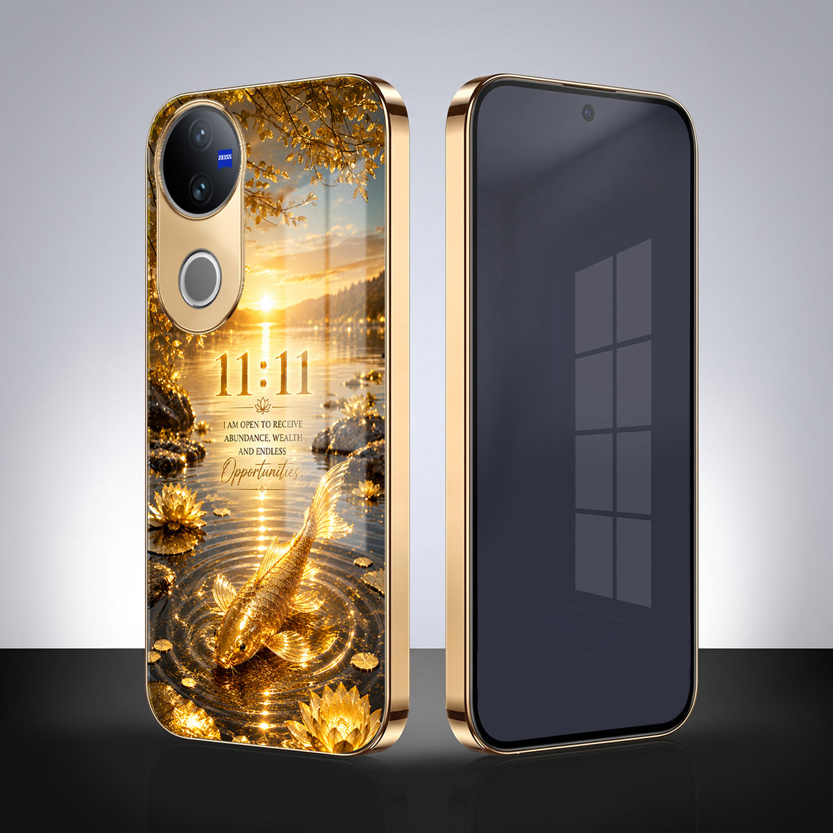 Vivo V50 5G 11:11 Manifestation Gold Electroplated Glass Phone Back Case