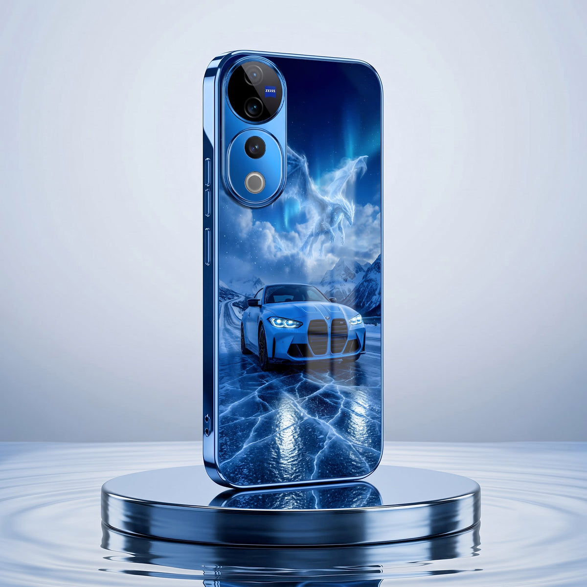 Vivo V40 Pro 5G Ice Dragon GT Blue Electroplated Glass Phone Back Case