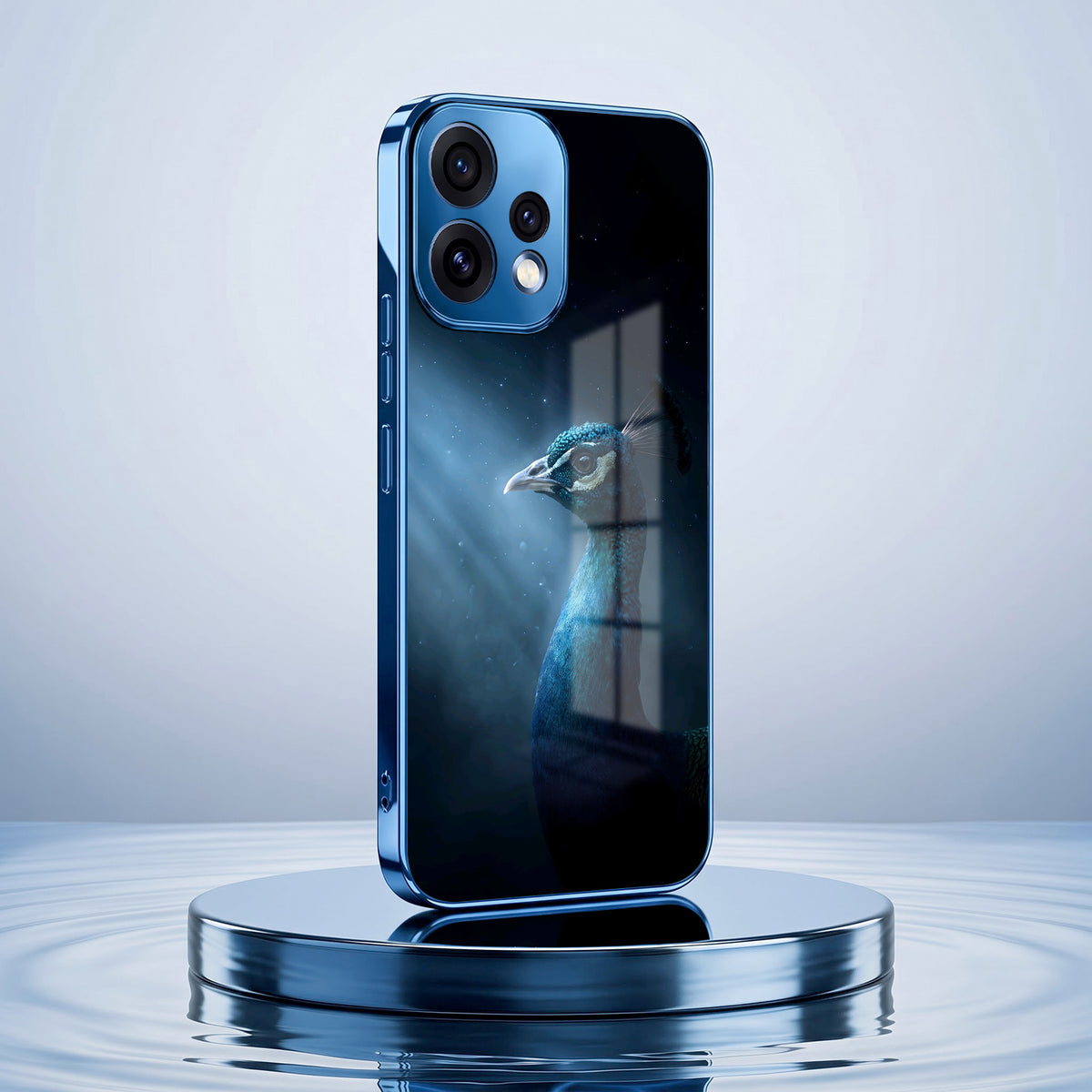 Oppo Reno 15 5G Royal Peacock Blue Electroplated Glass Phone Back Case