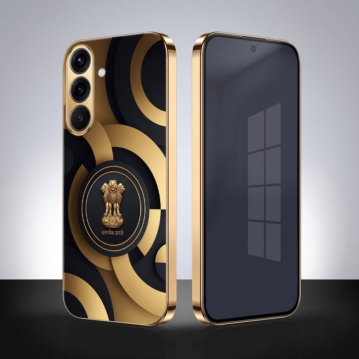 Samsung Galaxy A56 5G Royal Emblem Gold Electroplated Glass Phone Back Case