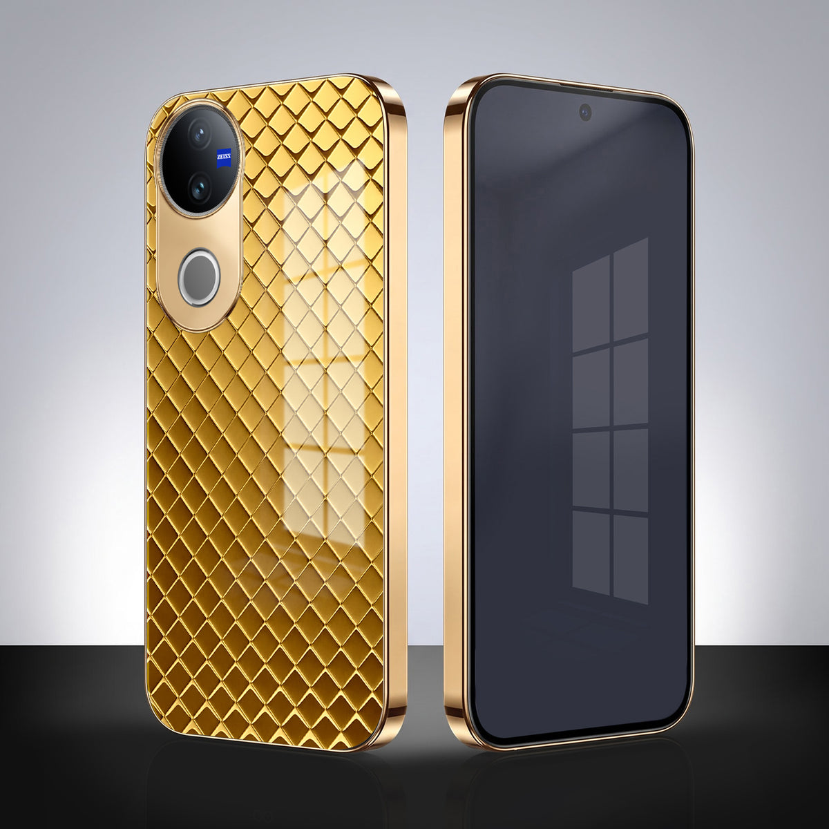 Vivo V50 5G Golden Criss Cross Gold Electroplated Glass Phone Back Case