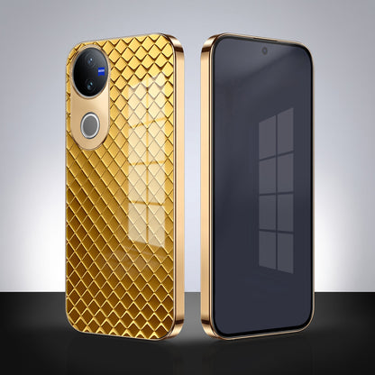 Vivo V50 5G Golden Criss Cross Gold Electroplated Glass Phone Back Case