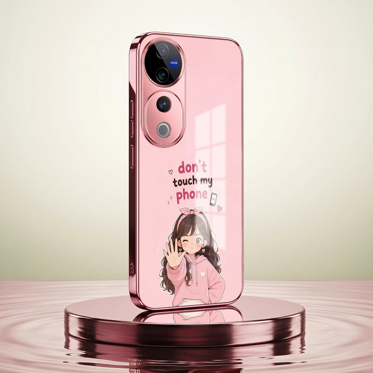 Vivo V40 Pro 5G Luxury Anime Girl Pink Electroplated Glass Phone Back Case