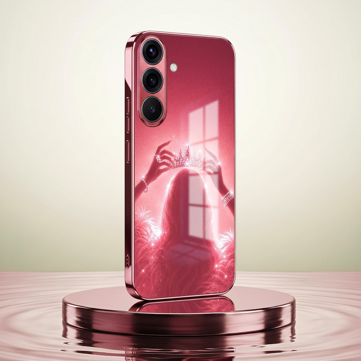 Samsung Galaxy A36 5G Luxury Crown Queen Pink Electroplated Glass Phone Back Case