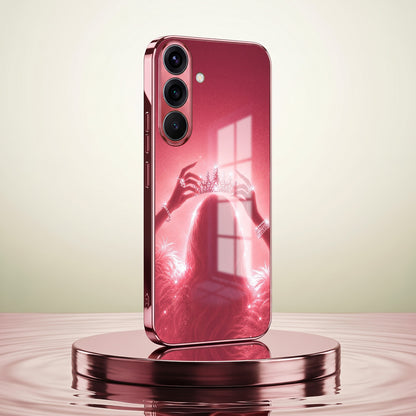 Samsung Galaxy A36 5G Luxury Crown Queen Pink Electroplated Glass Phone Back Case