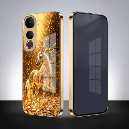 Vivo Y400 Pro 5G Golden Horse Sparkle Gold Electroplated Glass Phone Back Case