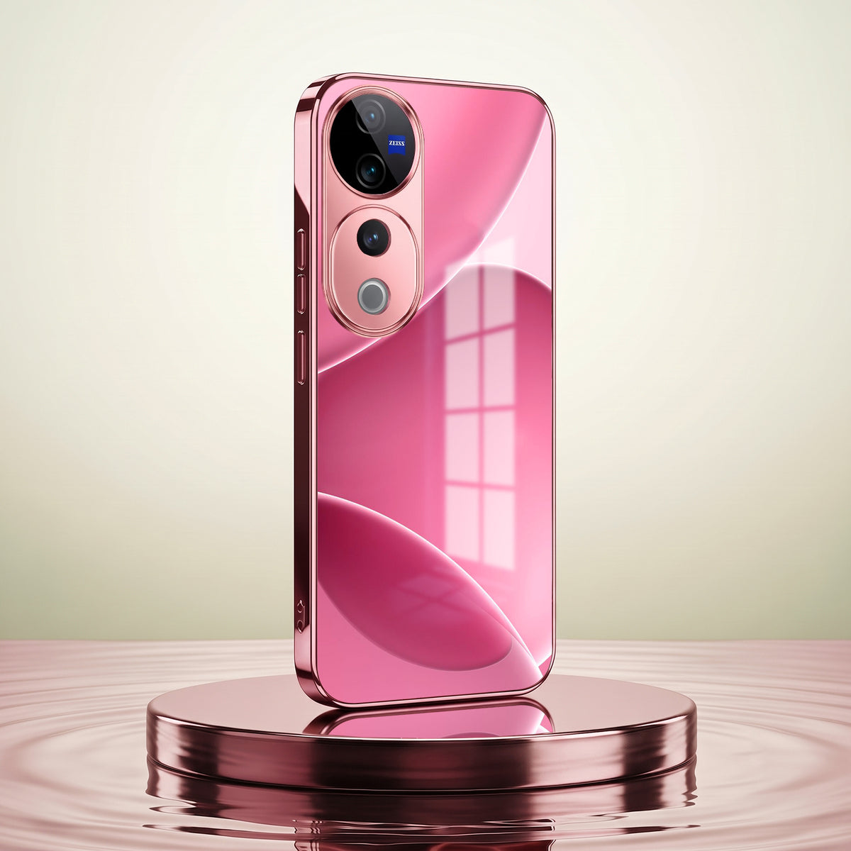 Vivo V40 Pro 5G Luxury Glossy Wave Pink Electroplated Glass Phone Back Case