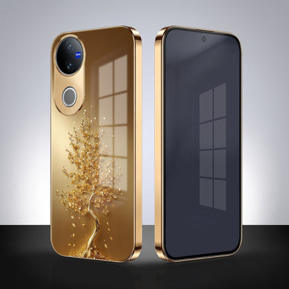 Vivo V50 5G Golden Tree Gold Electroplated Glass Phone Back Case
