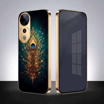 Vivo V40 Pro 5G Golden Peacock Feather Gold Electroplated Glass Phone Back Case