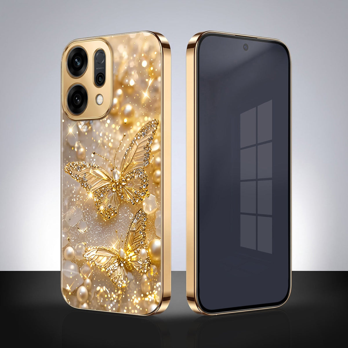 Oppo Reno 14 5G Golden Butterfly Gold Electroplated Glass Phone Back Case