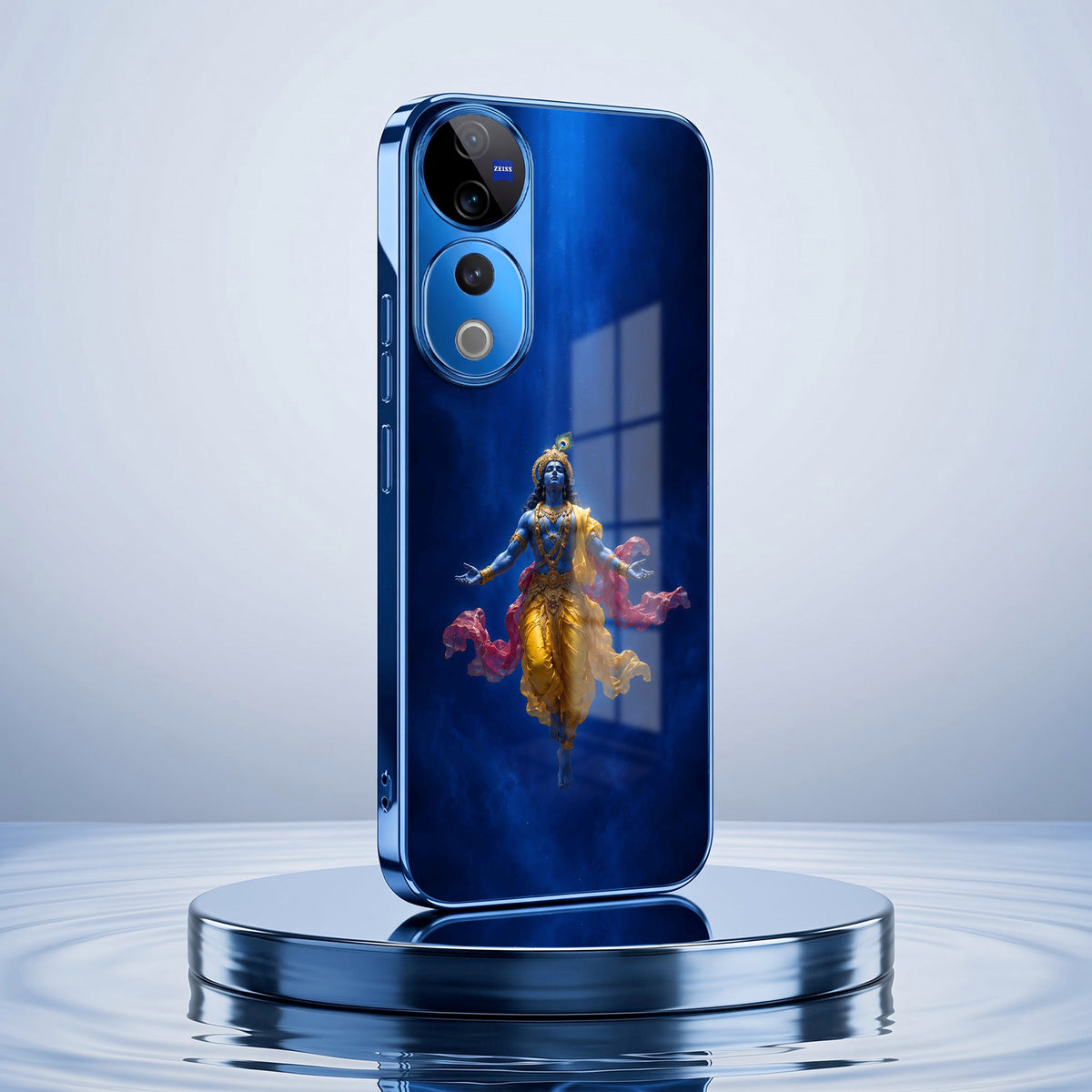Vivo V40 Pro 5G Lord Krishna Blue Electroplated Glass Phone Back Case