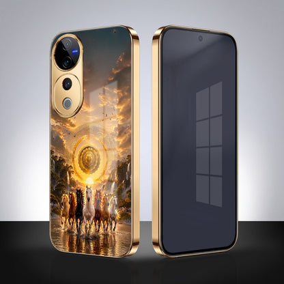 Vivo V40 Pro 5G Celestial Seven Horses Gold Electroplated Glass Phone Back Case