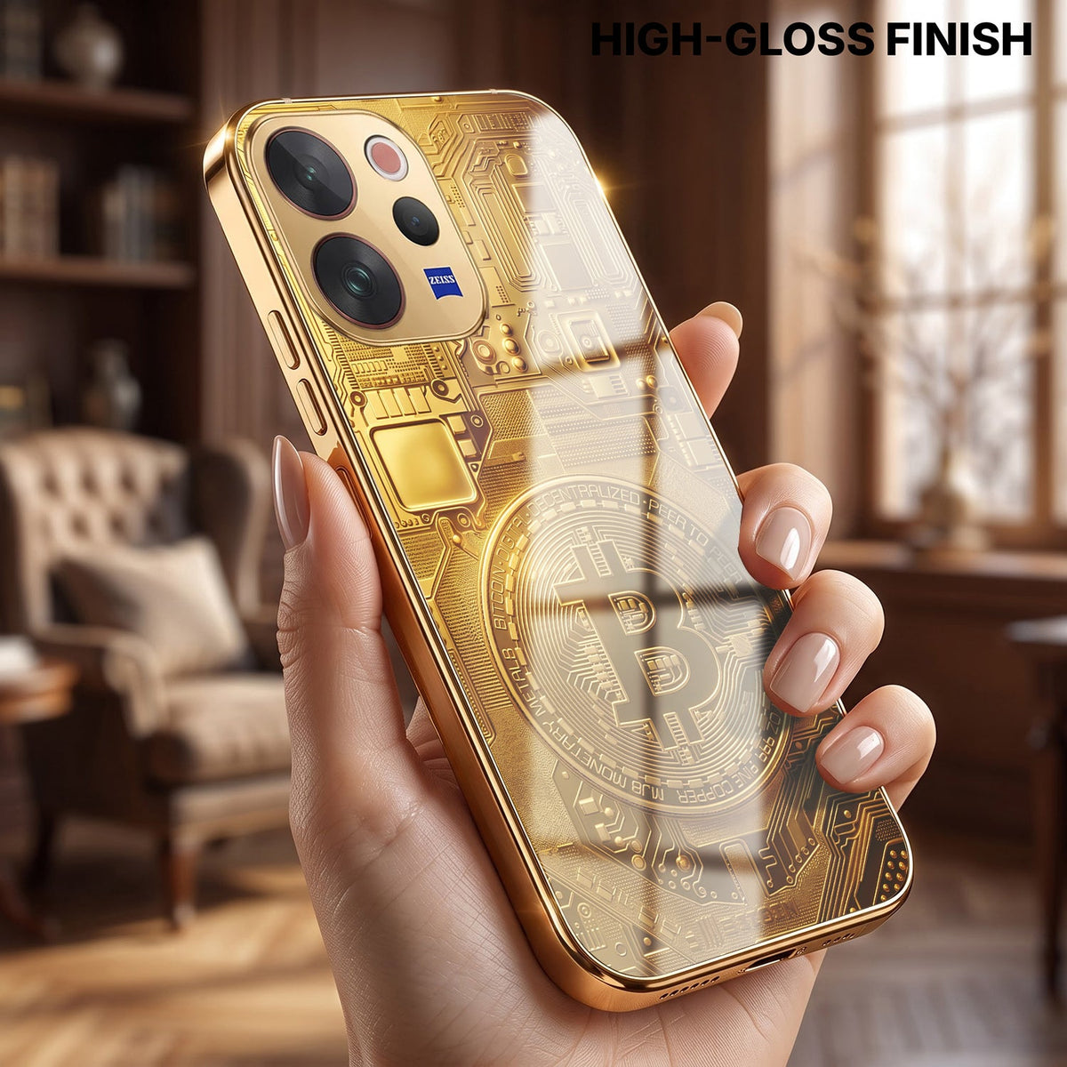 Vivo V70 5G Bitcoin Gold Electroplated Glass Phone Back Case