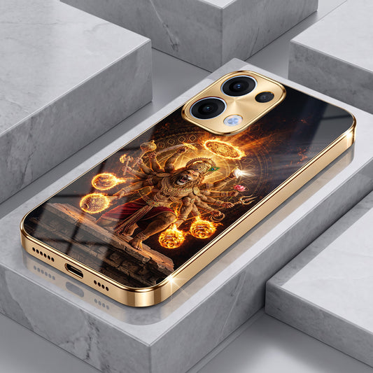Oppo Reno 13 5G Lord Narasimha Gold Electroplated Glass Phone Back Case