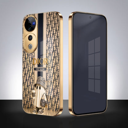 Vivo V40 Pro 5G Luxury Dior Gold Electroplated Glass Phone Back Case