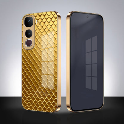 Vivo Y400 Pro 5G Golden Criss Cross Gold Electroplated Glass Phone Back Case