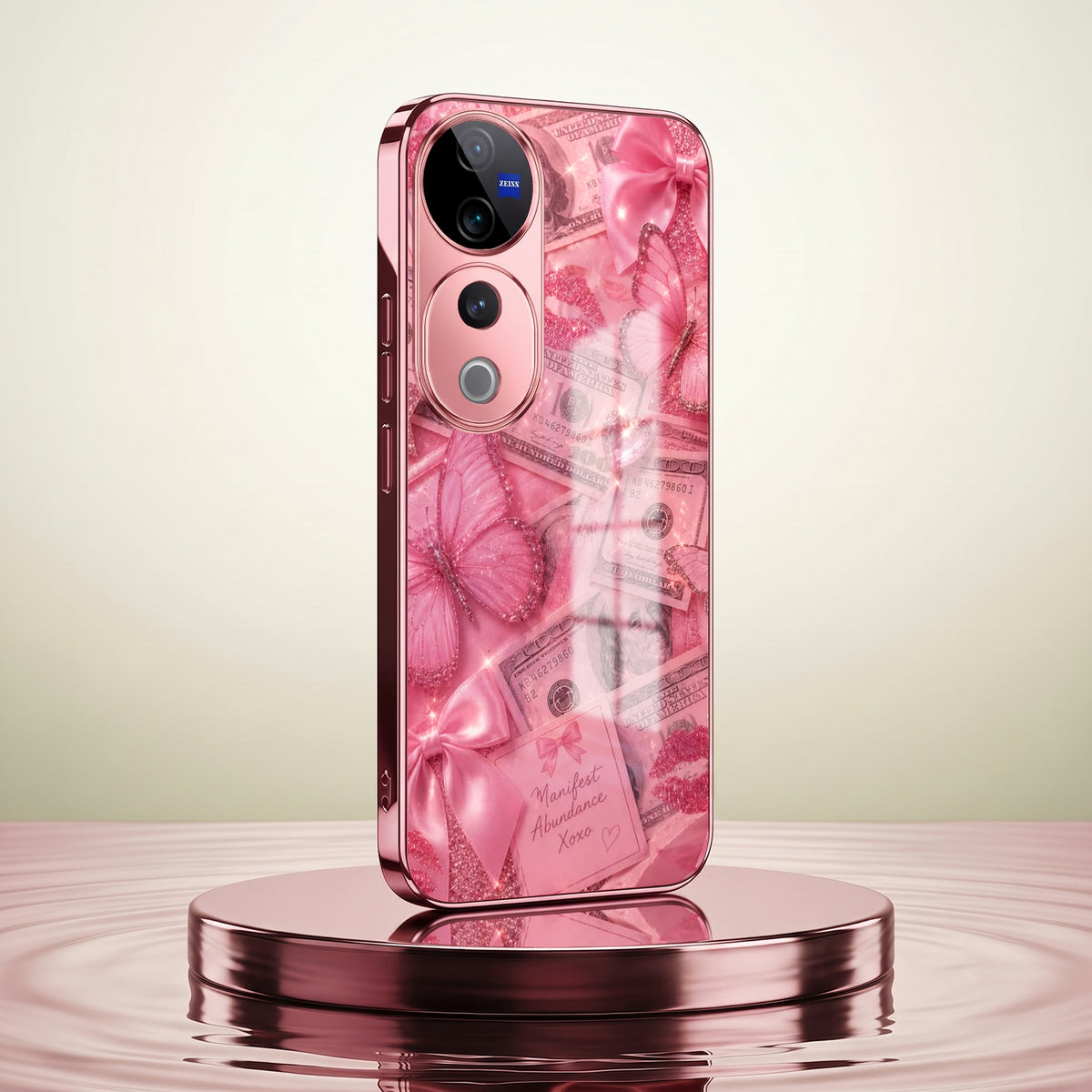 Vivo V40 Pro 5G Luxury Dollar Butterfly Pink Electroplated Glass Phone Back Case