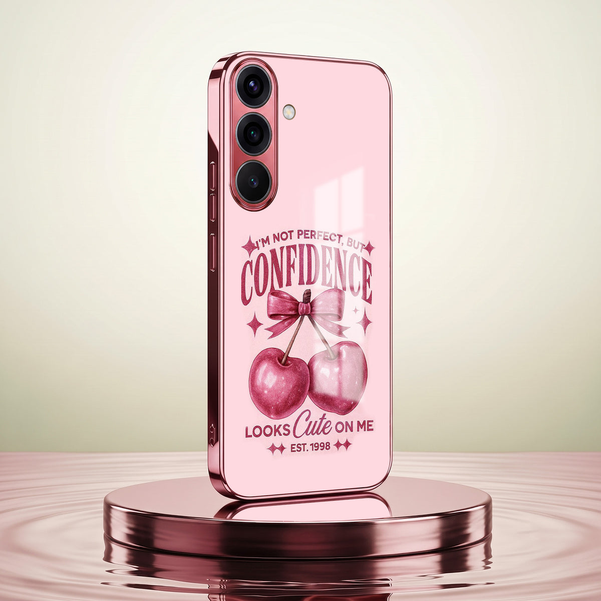 Samsung Galaxy A36 5G Luxury Cherry Bow Pink Electroplated Glass Phone Back Case